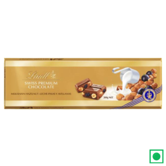 Lindt Swiss Premium Milk Chocolate with Hazelnuts and Raisin bar, 300g (Imported) - Remkart